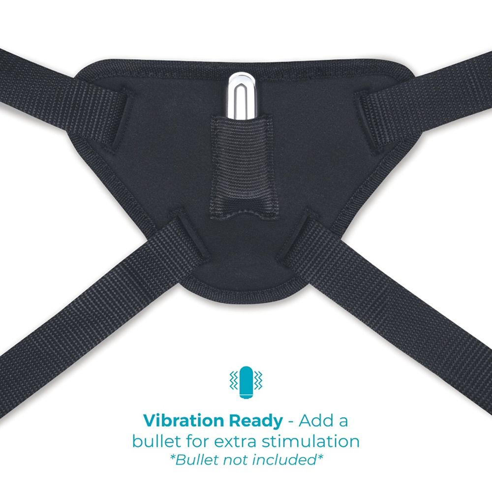 Black harness photo showing vibration-ready feature on a white background