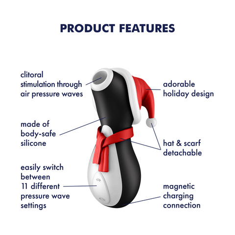 Satisfyer Penguin: Holiday Edition Air-Pulse Vibrator product features