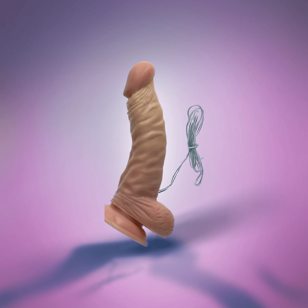 VIBRATING DONG W/ BALLS - FLESH - 7"