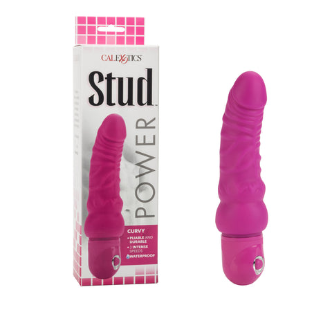 Power Stud Curvy (Pink) Vibrating Dildo with Box