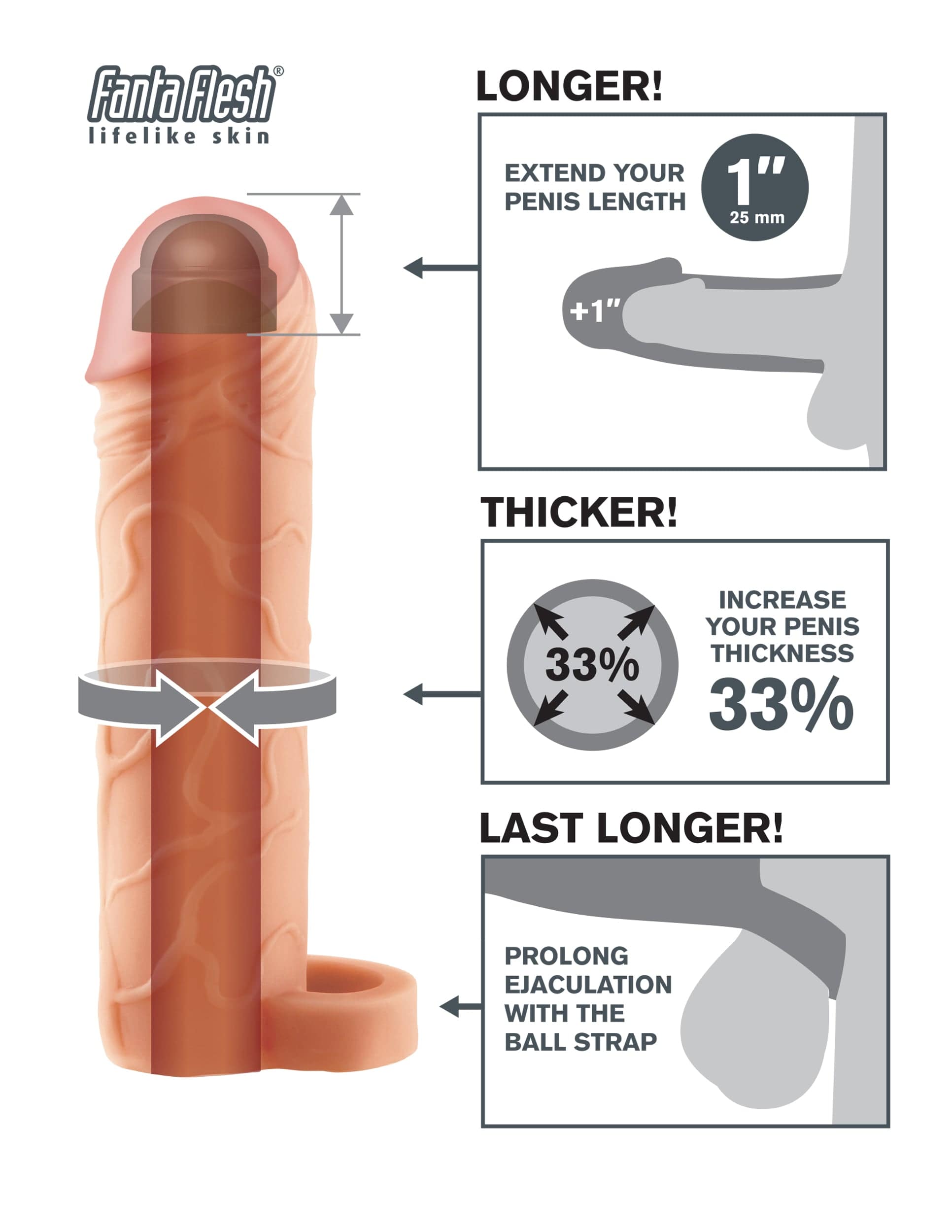 PERFECT 1" EXTENSION WITH BALL STRAP - FLESH