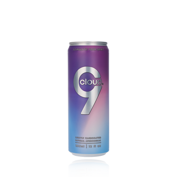 Cloud 9 Aphrodisiac Drink can with reflection on a blank background