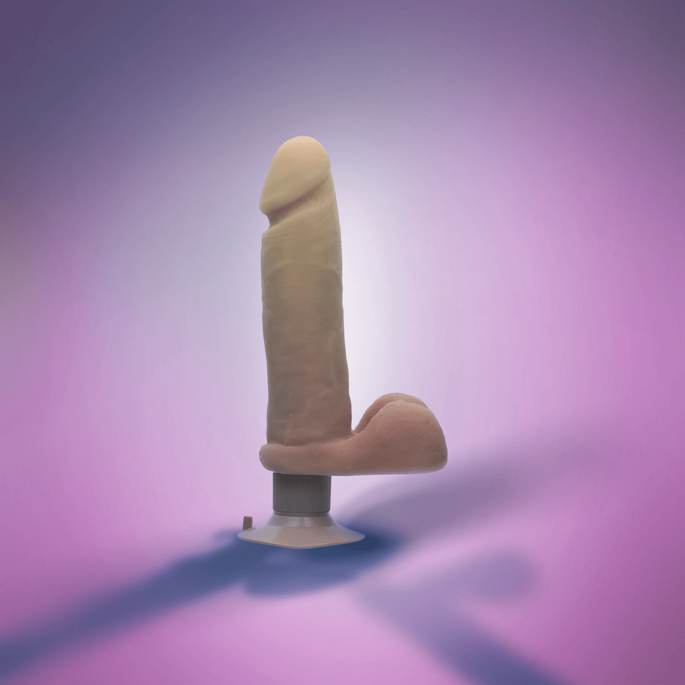 8" VIBRATING COCK W/ BALLS - VANILLA