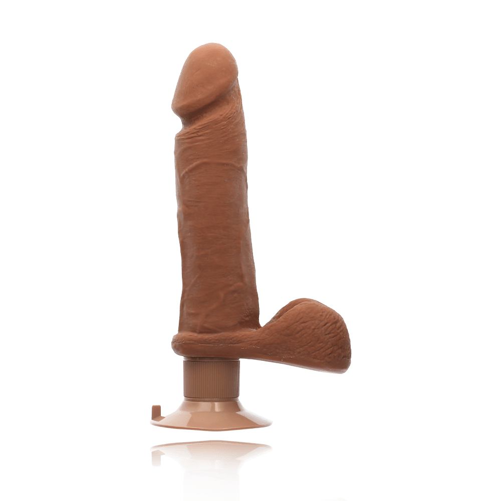 8" VIBRATING COCK W/ BALLS - CARAMEL