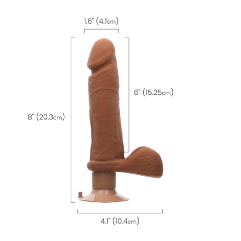 8" VIBRATING COCK W/ BALLS - CARAMEL