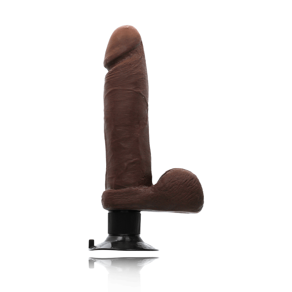 8" VIBRATING COCK W/ BALLS - CHOCOLATE