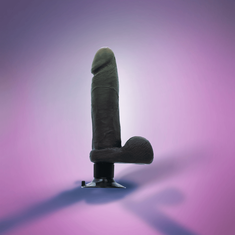 8" VIBRATING COCK W/ BALLS - CHOCOLATE