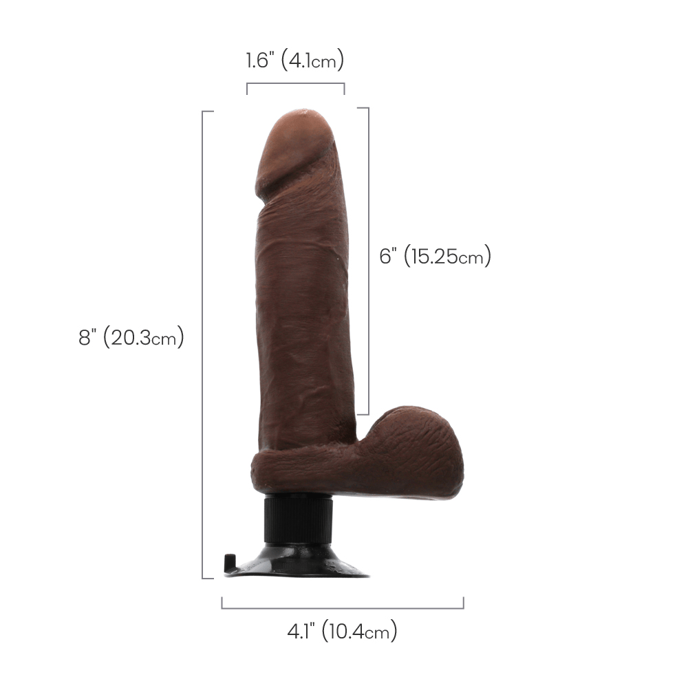 8" VIBRATING COCK W/ BALLS - CHOCOLATE