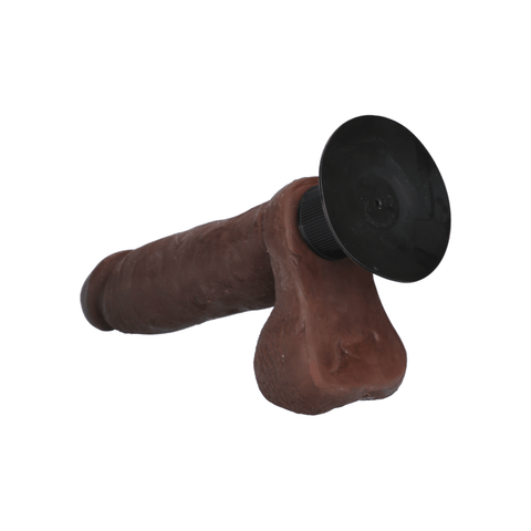 8" VIBRATING COCK W/ BALLS - CHOCOLATE