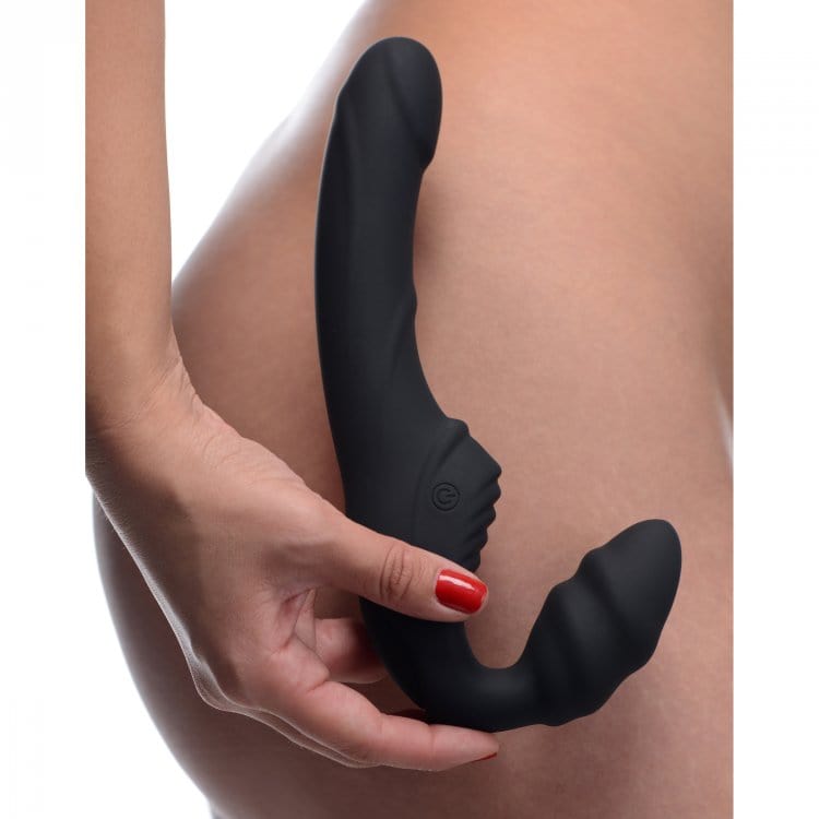 SLIM RIDER RIBBED VIBRATING STRAPLESS STRAP ON