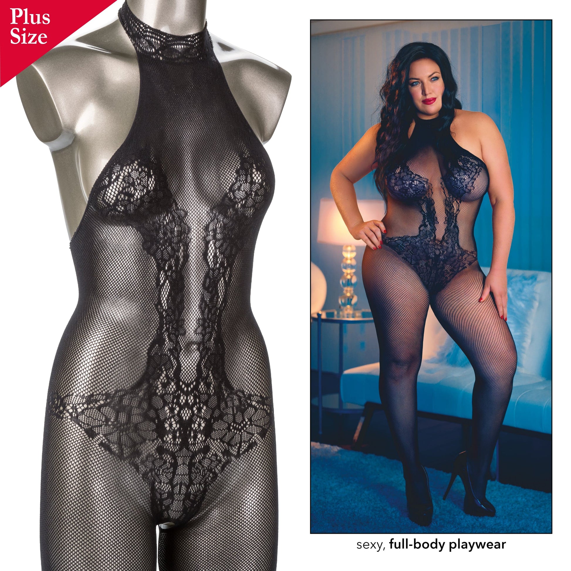 HALTER LACE BODY SUIT - PLUS SIZE