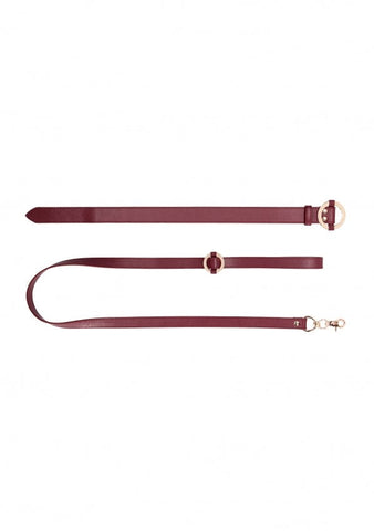 COLLAR W/ LEASH - BURGUNDY