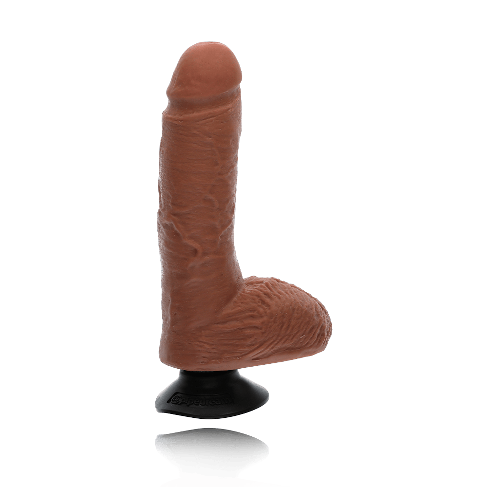 VIBRATING COCK W/ BALLS - 8" - TAN