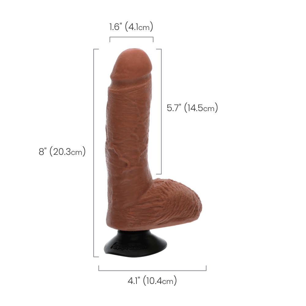 VIBRATING COCK W/ BALLS - 8" - TAN