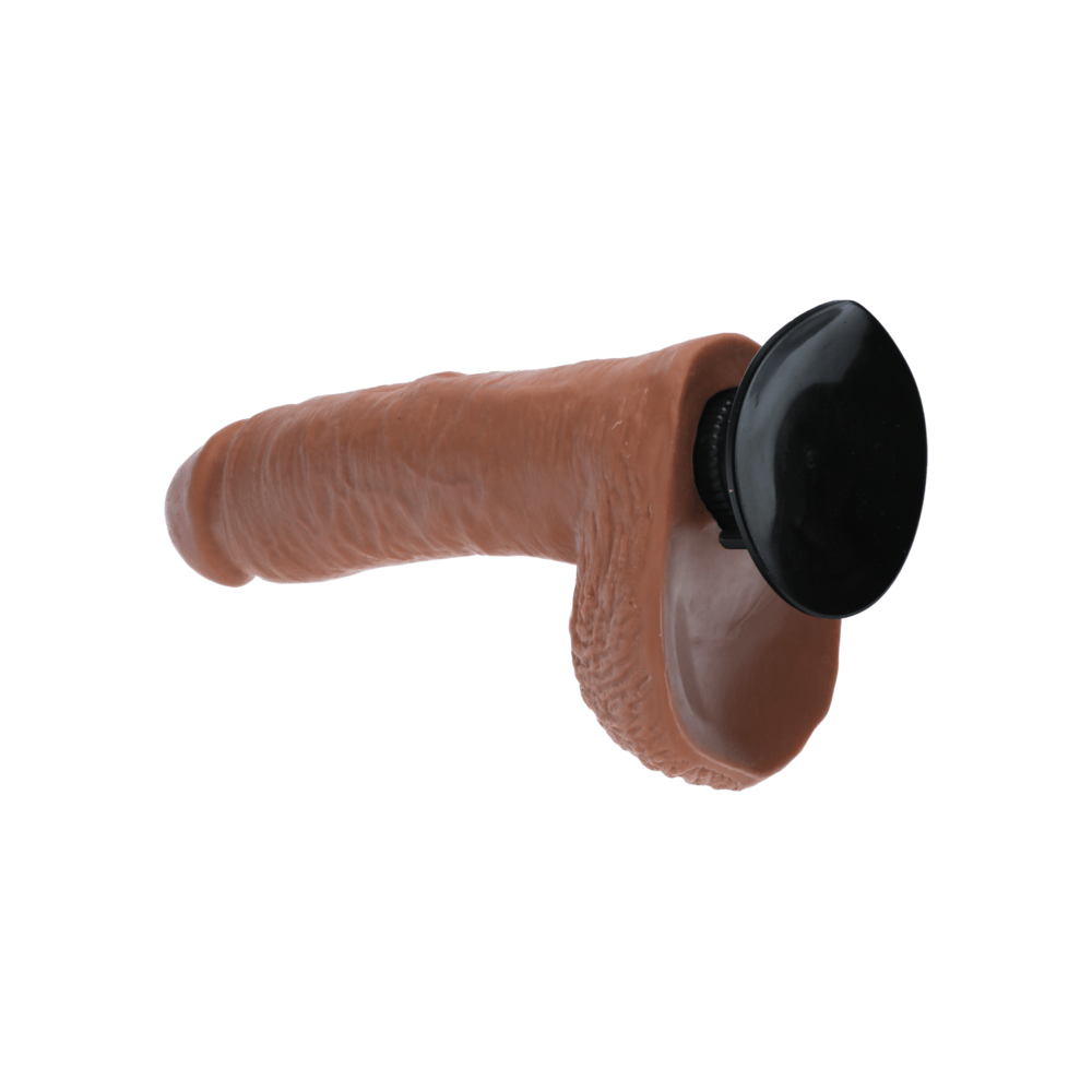 VIBRATING COCK W/ BALLS - 8" - TAN