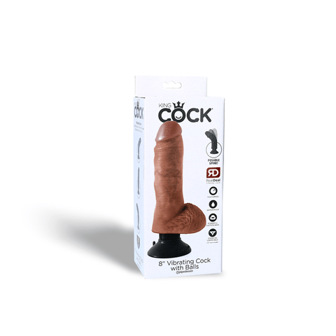 VIBRATING COCK W/ BALLS - 8" - TAN