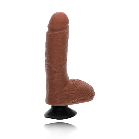 VIBRATING COCK W/ BALLS - 8" - TAN