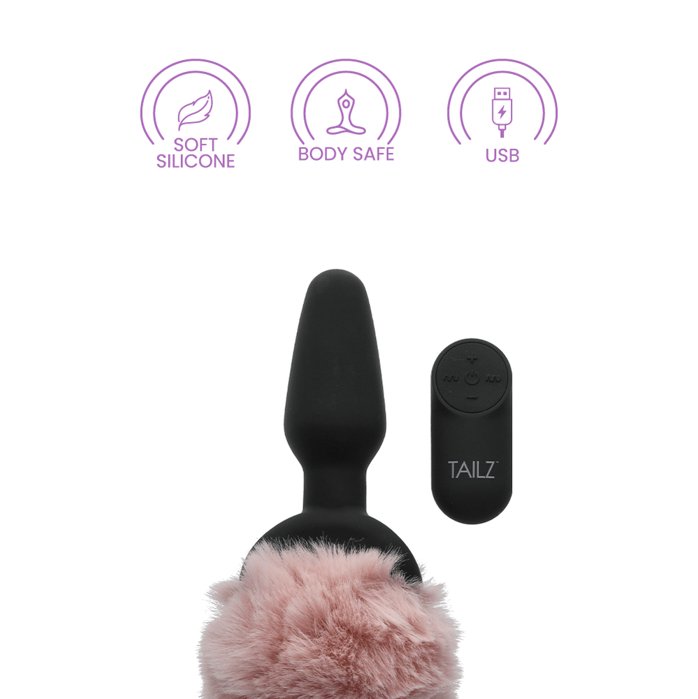 VIBRATING BUNNY TAIL W/ REMOTE - PINK