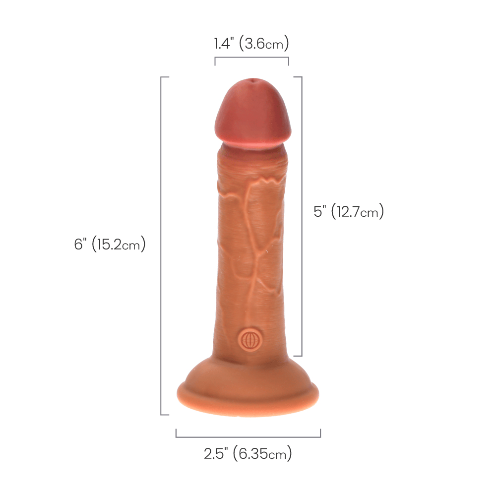 6" DUAL DENSITY VIBRATING SILICONE COCK - TAN