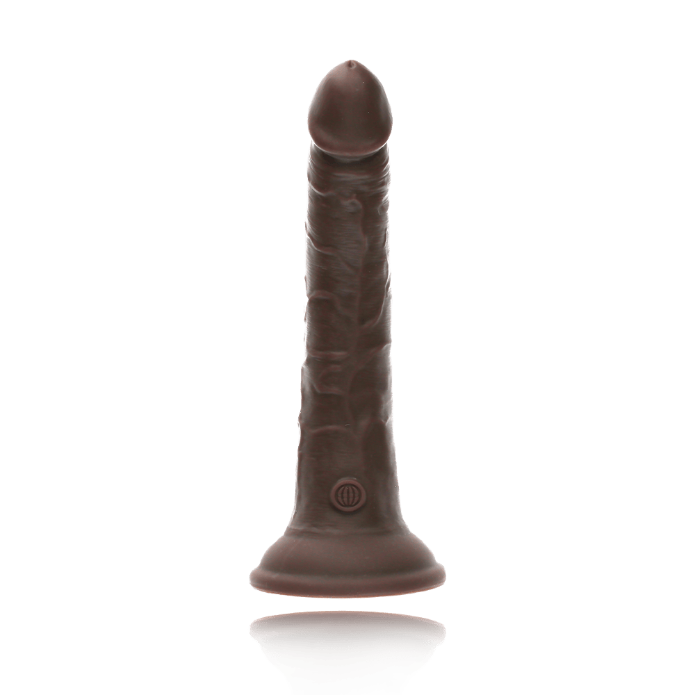 7" DUAL DENSITY VIBRATING SILICONE COCK - BROWN