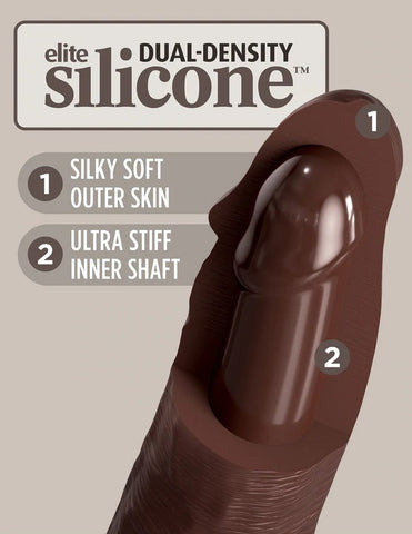 7" DUAL DENSITY VIBRATING SILICONE COCK - BROWN