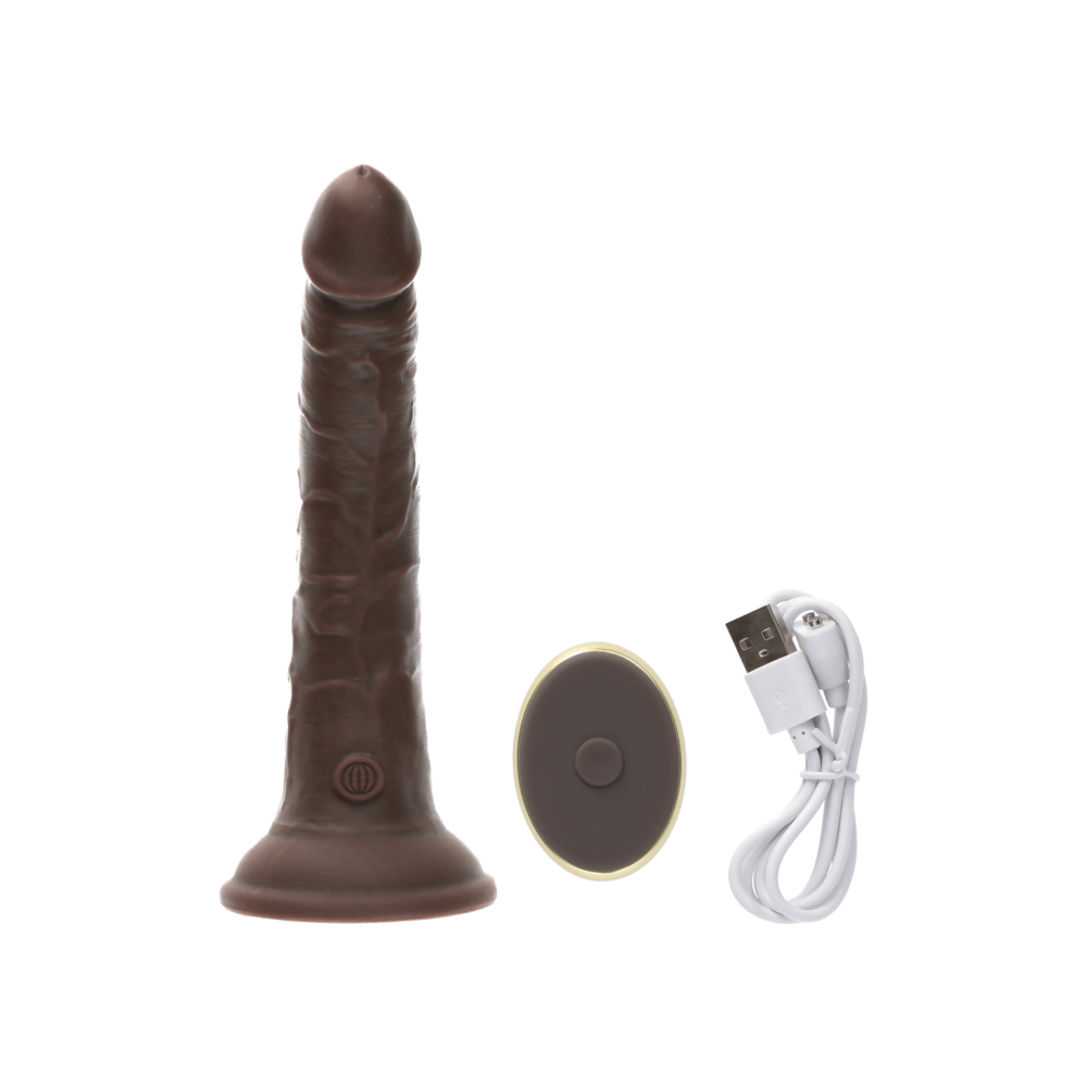 7" DUAL DENSITY VIBRATING SILICONE COCK - BROWN