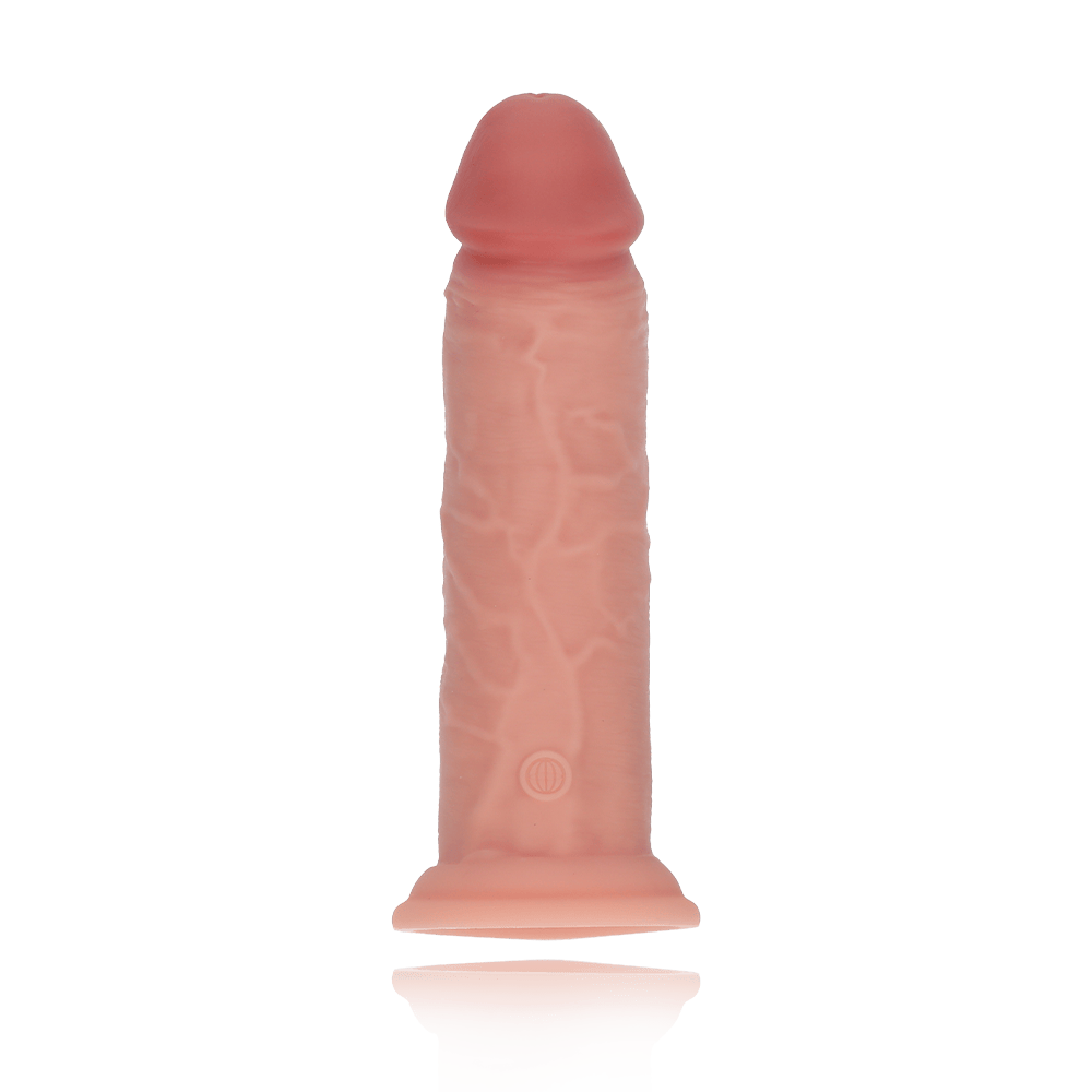 8" DUAL DENSITY VIBRATING SILICONE COCK - TAN