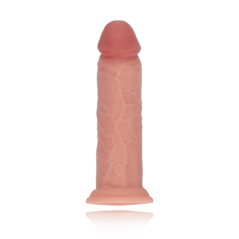 8" DUAL DENSITY VIBRATING SILICONE COCK - TAN