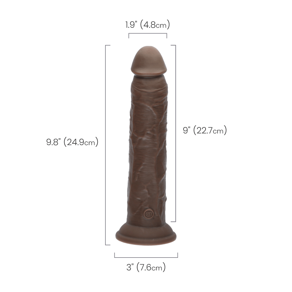 9" DUAL DENSITY VIBRATING SILICONE COCK - BROWN