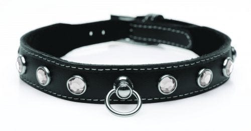 LEATHER CHOKER W/ RHINESTONES - CLEAR