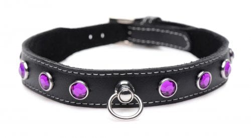 LEATHER CHOKER W/ RHINESTONES - PURPLE