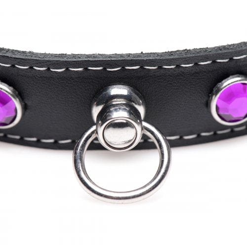 LEATHER CHOKER W/ RHINESTONES - PURPLE