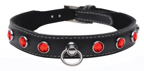 LEATHER CHOKER W/ RHINESTONES - RED