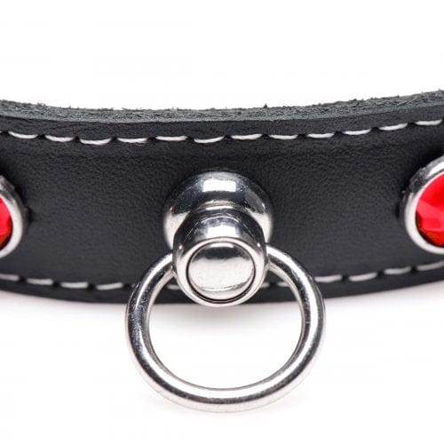 LEATHER CHOKER W/ RHINESTONES - RED