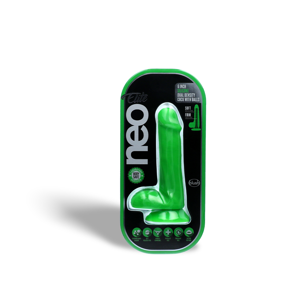 6" SILICONE DUAL DENSITY COCK W/ BALLS - GREEN