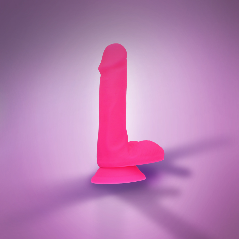 6" SILICONE DUAL DENSITY COCK W/ BALLS - PINK