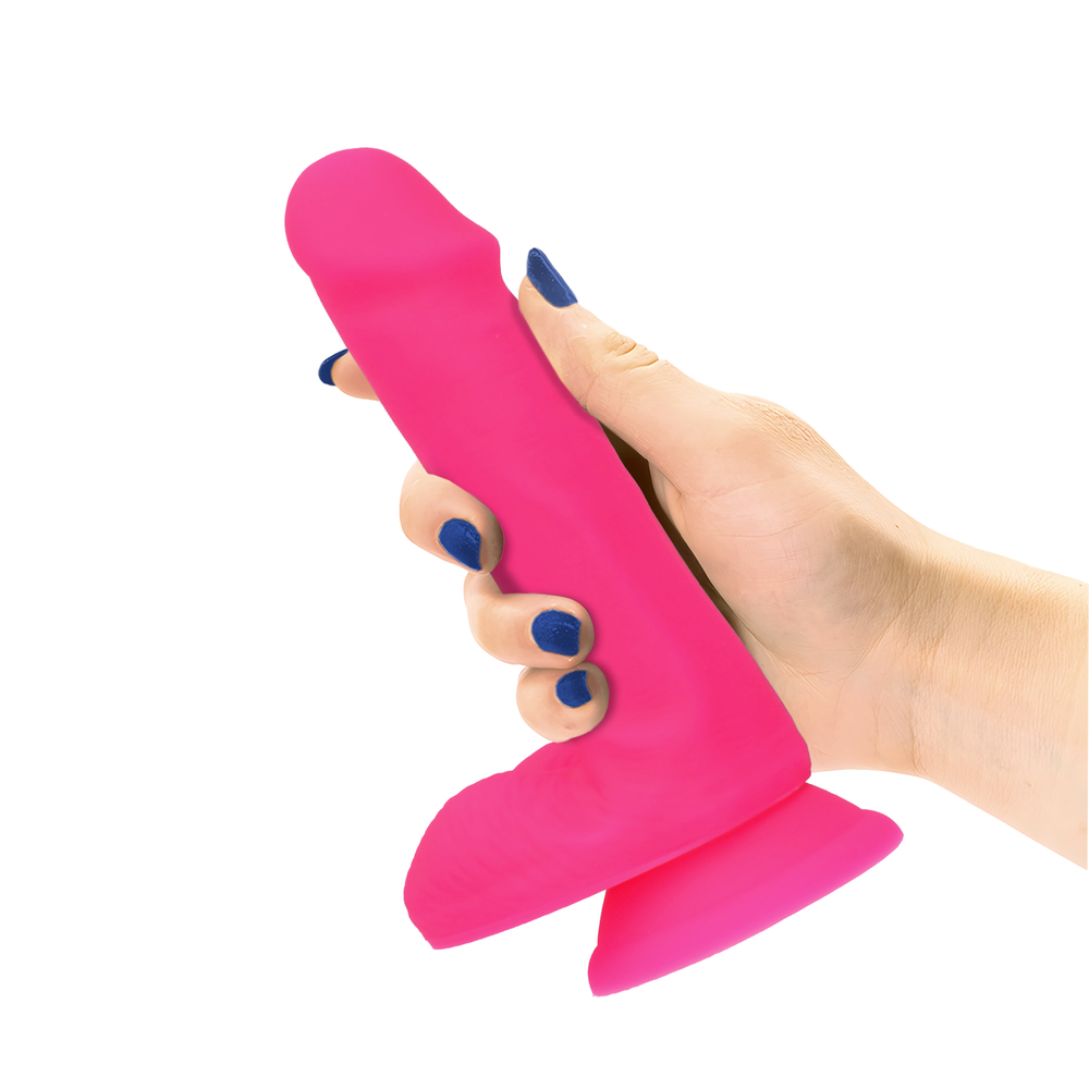 6" SILICONE DUAL DENSITY COCK W/ BALLS - PINK