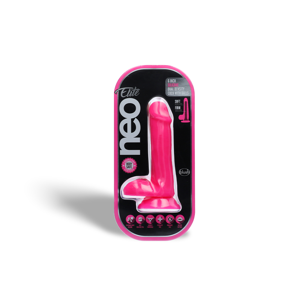 6" SILICONE DUAL DENSITY COCK W/ BALLS - PINK