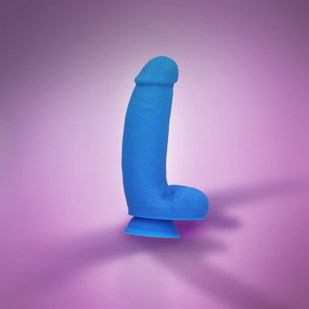 7" SILICONE DUAL DENSITY COCK W/ BALLS - BLUE