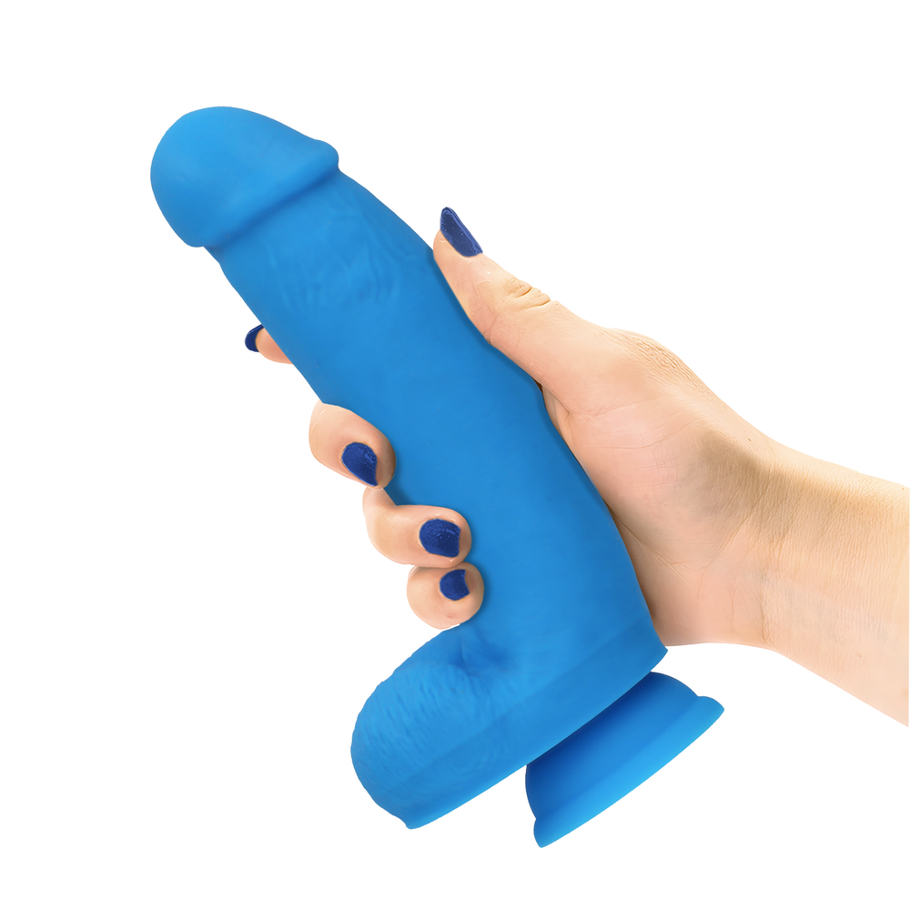 7" SILICONE DUAL DENSITY COCK W/ BALLS - BLUE