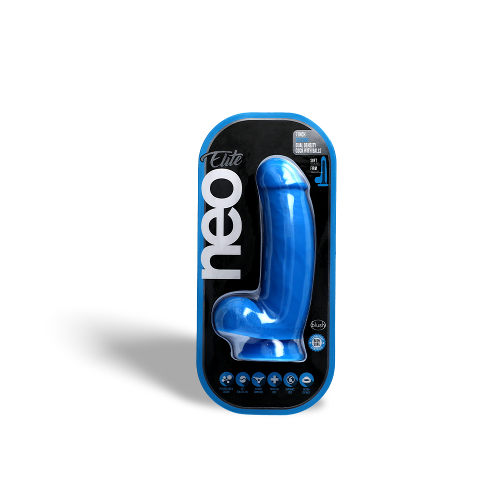 7" SILICONE DUAL DENSITY COCK W/ BALLS - BLUE