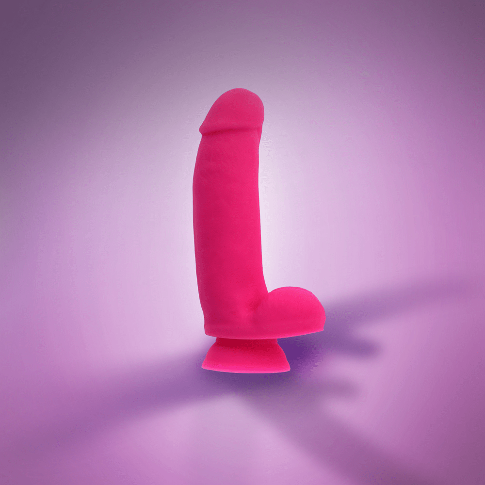 7" SILICONE DUAL DENSITY COCK W/ BALLS - PINK