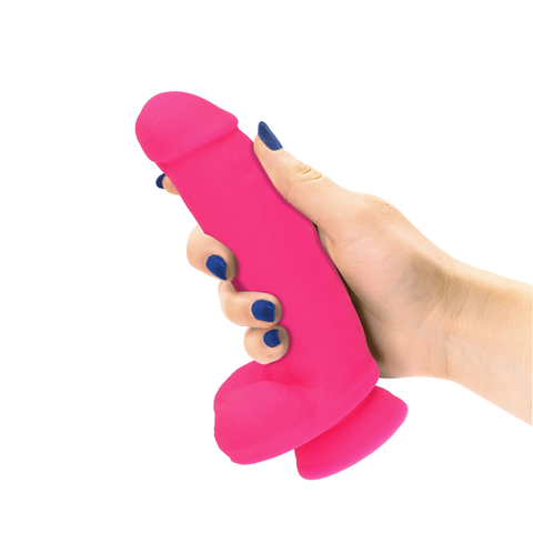 7" SILICONE DUAL DENSITY COCK W/ BALLS - PINK