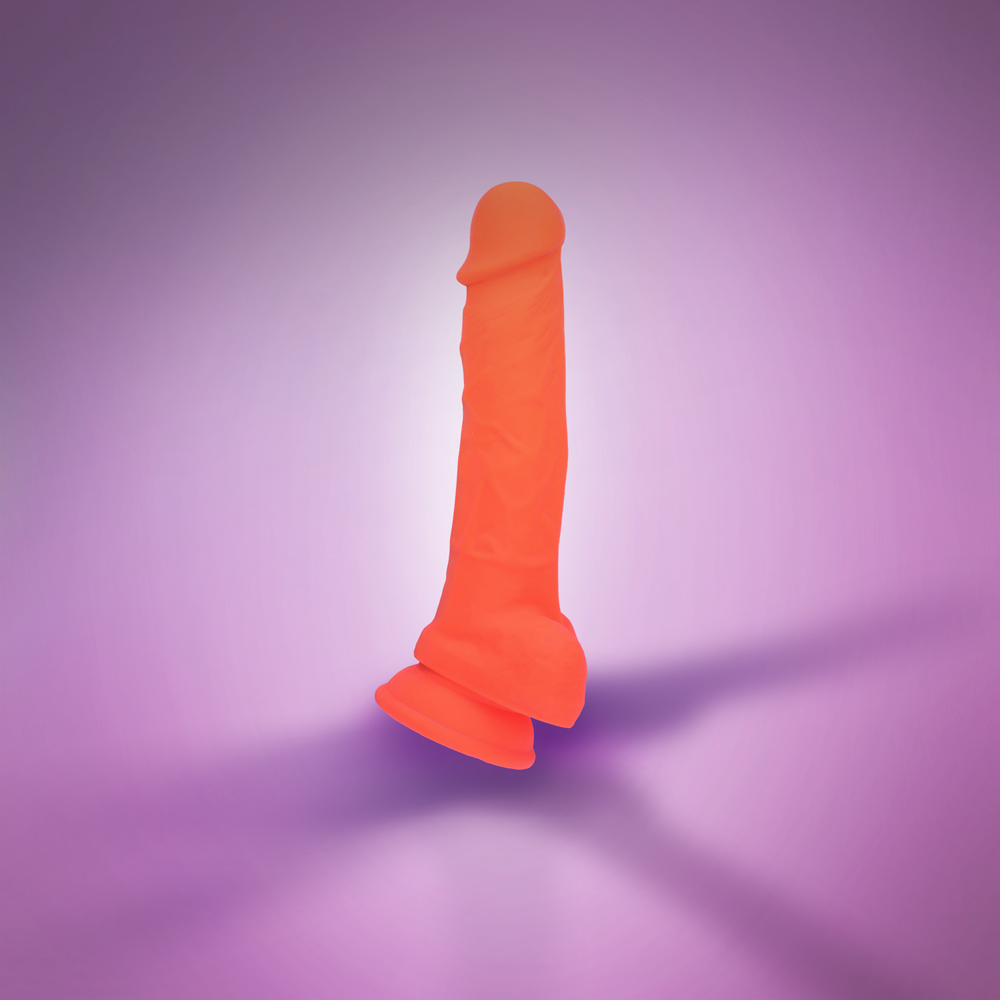7.5" SILICONE DUAL DENSITY COCK W/ BALLS  - ORANGE