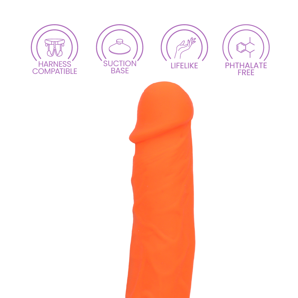 7.5" SILICONE DUAL DENSITY COCK W/ BALLS  - ORANGE