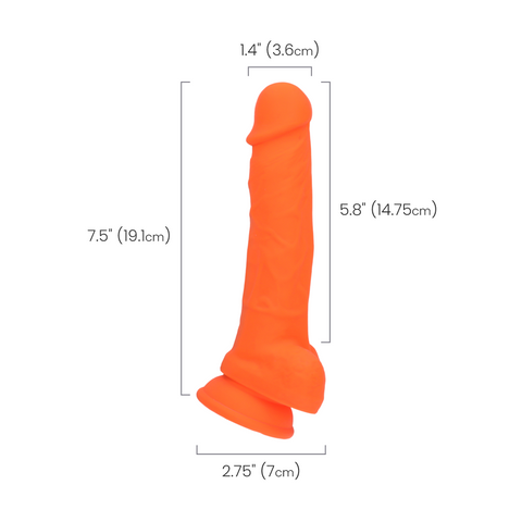 7.5" SILICONE DUAL DENSITY COCK W/ BALLS  - ORANGE