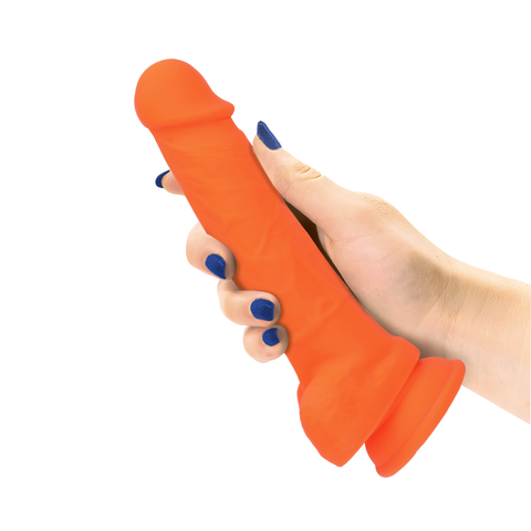 7.5" SILICONE DUAL DENSITY COCK W/ BALLS  - ORANGE