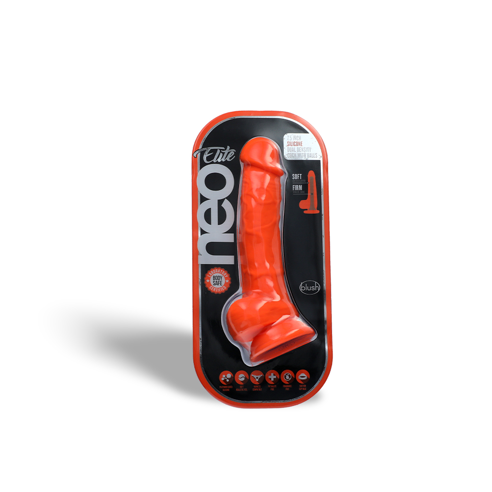 7.5" SILICONE DUAL DENSITY COCK W/ BALLS  - ORANGE