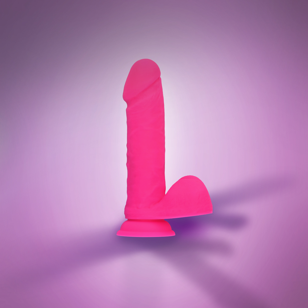 8" SILICONE DUAL DENSITY COCK W/ BALLS  - PINK