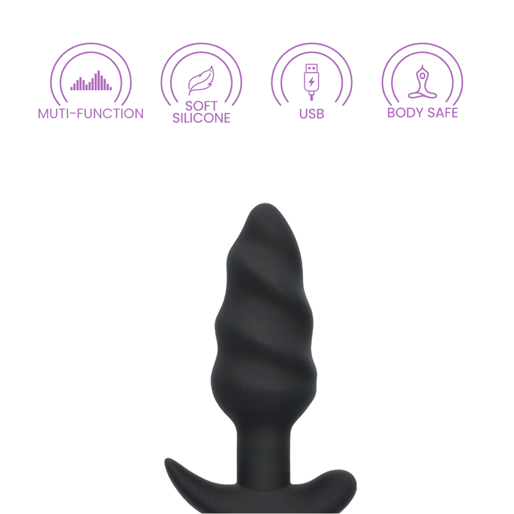 SILICONE SWIRL BUTT PLUG W/ R/C - BLACK